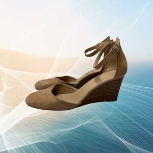 A New Day Tan Suede‎ Ankle Strap Wedge Heels Shoes